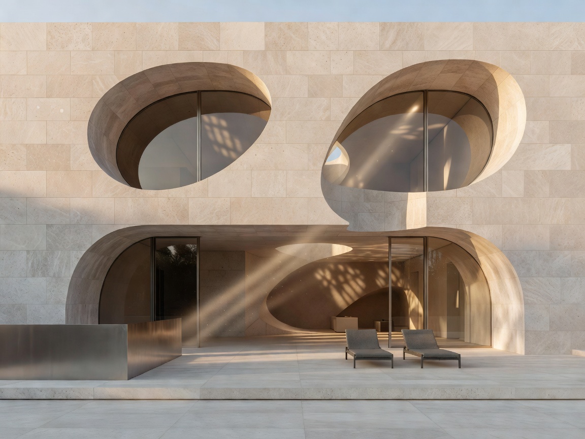 Contemporary limestone residence with sculptural natural light openings and minimalist terrace