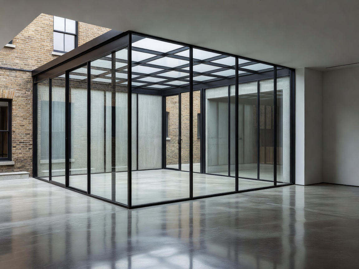 Highgate Townhouse with minimalist steel-framed glass extension and polished concrete floor